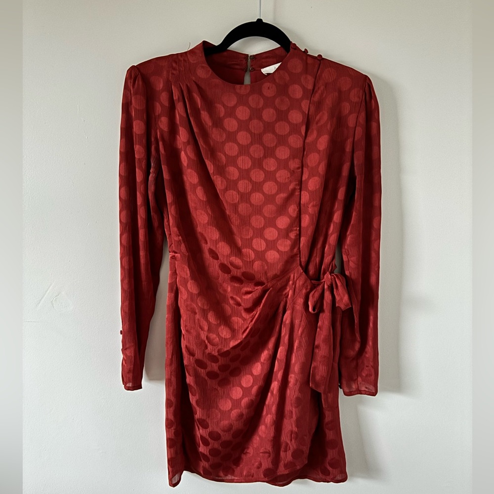 ASTR the label dress long sleeve rust red polka dot